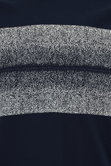 Tünd Dəniz Crew Neck Slim Fit Dar Kəsik Naxışlı Merserizə Pambıq Futbolka