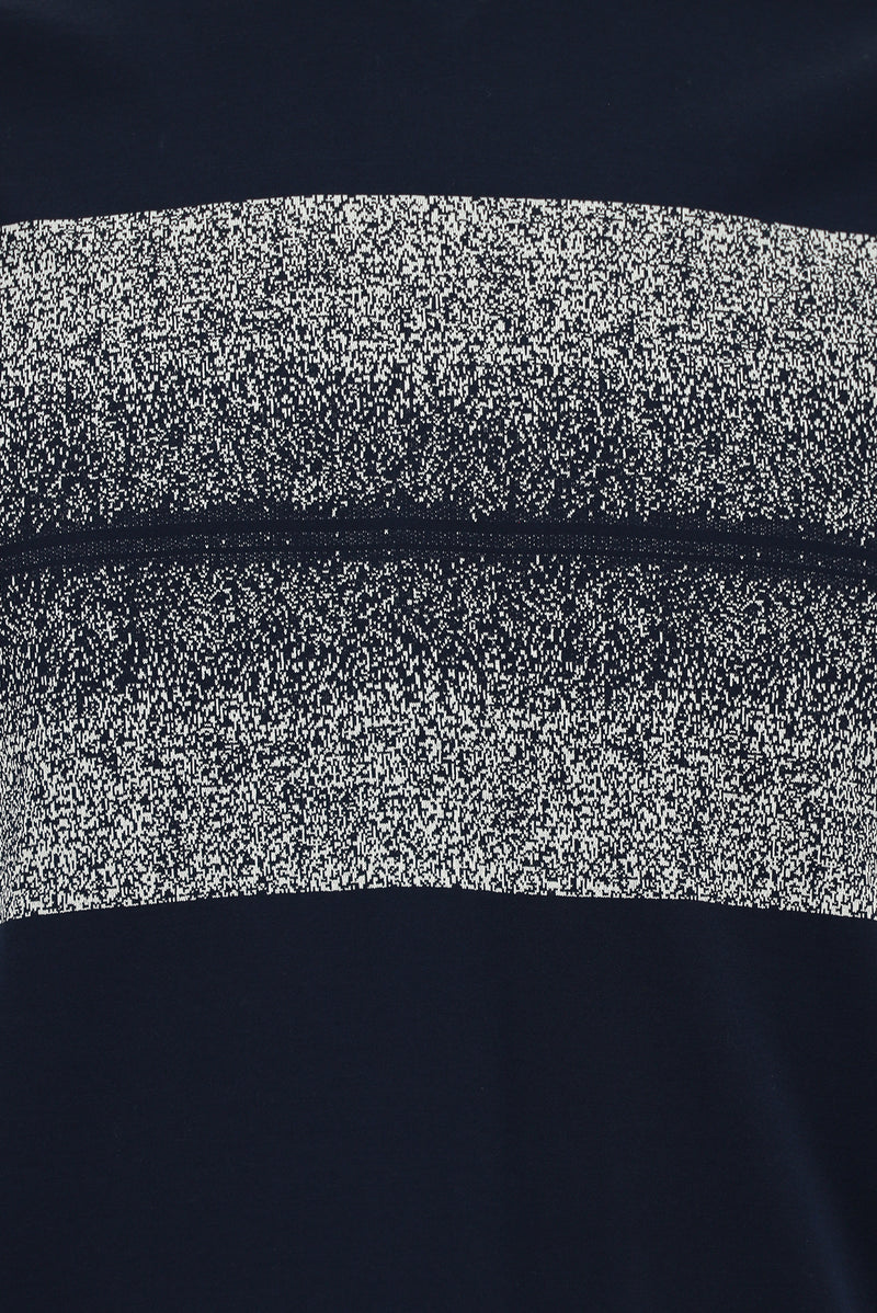 Tünd Dəniz Crew Neck Slim Fit Dar Kəsik Naxışlı Merserizə Pambıq Futbolka