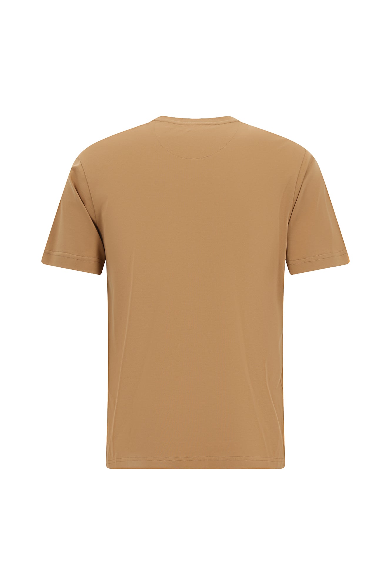 Tünd Bej Crew Neck Slim Fit Dar Kəsik Naxışlı Merserizə Pambıq Futbolka
