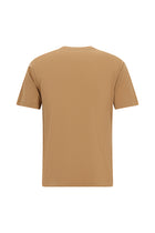 Tünd Bej Crew Neck Slim Fit Dar Kəsik Naxışlı Merserizə Pambıq Futbolka