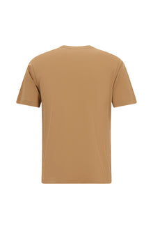 Tünd Bej Crew Neck Slim Fit Dar Kəsik Naxışlı Merserizə Pambıq Futbolka