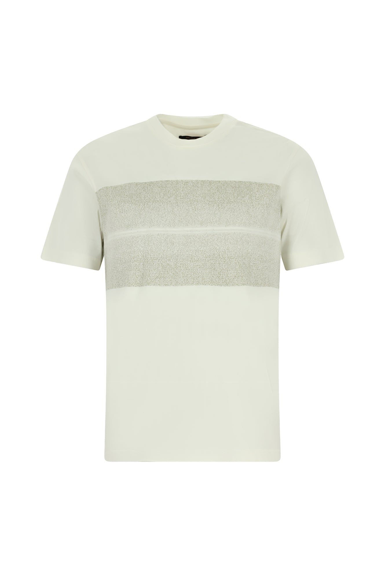 Sınıq Ağ Crew Neck Slim Fit Dar Kəsik Naxışlı Merserizə Pambıq Futbolka