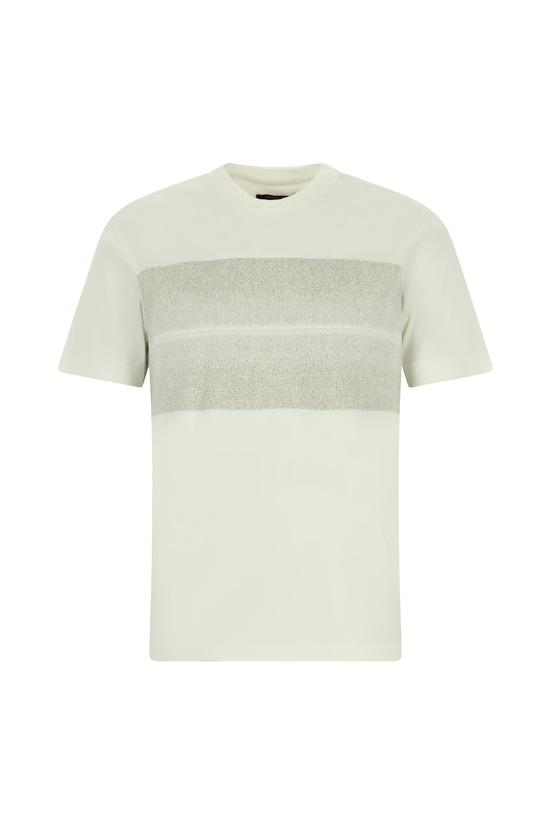 Sınıq Ağ Crew Neck Slim Fit Dar Kəsik Naxışlı Merserizə Pambıq Futbolka