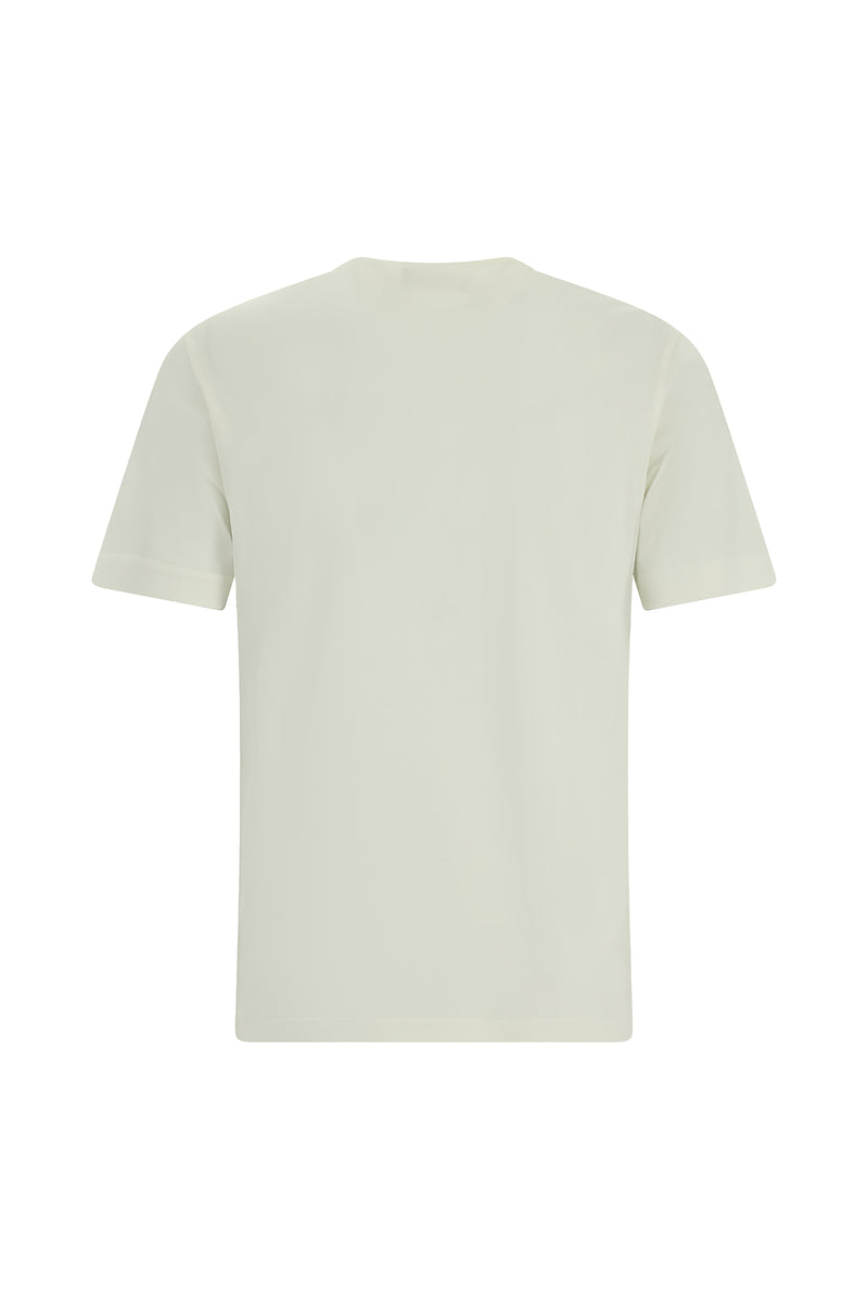 Sınıq Ağ Crew Neck Slim Fit Dar Kəsik Naxışlı Merserizə Pambıq Futbolka