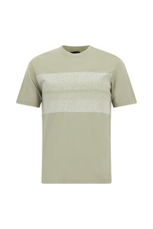 Kif Yaşılı Crew Neck Slim Fit Dar Kəsik Naxışlı Merserizə Pambıq Futbolka
