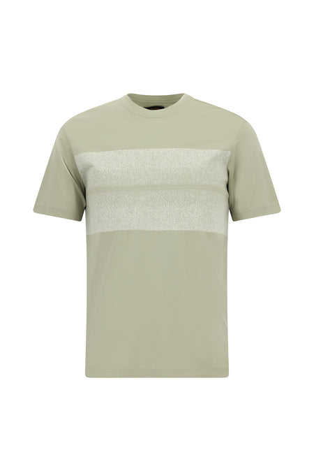 Kif Yaşılı Crew Neck Slim Fit Dar Kəsik Naxışlı Merserizə Pambıq Futbolka