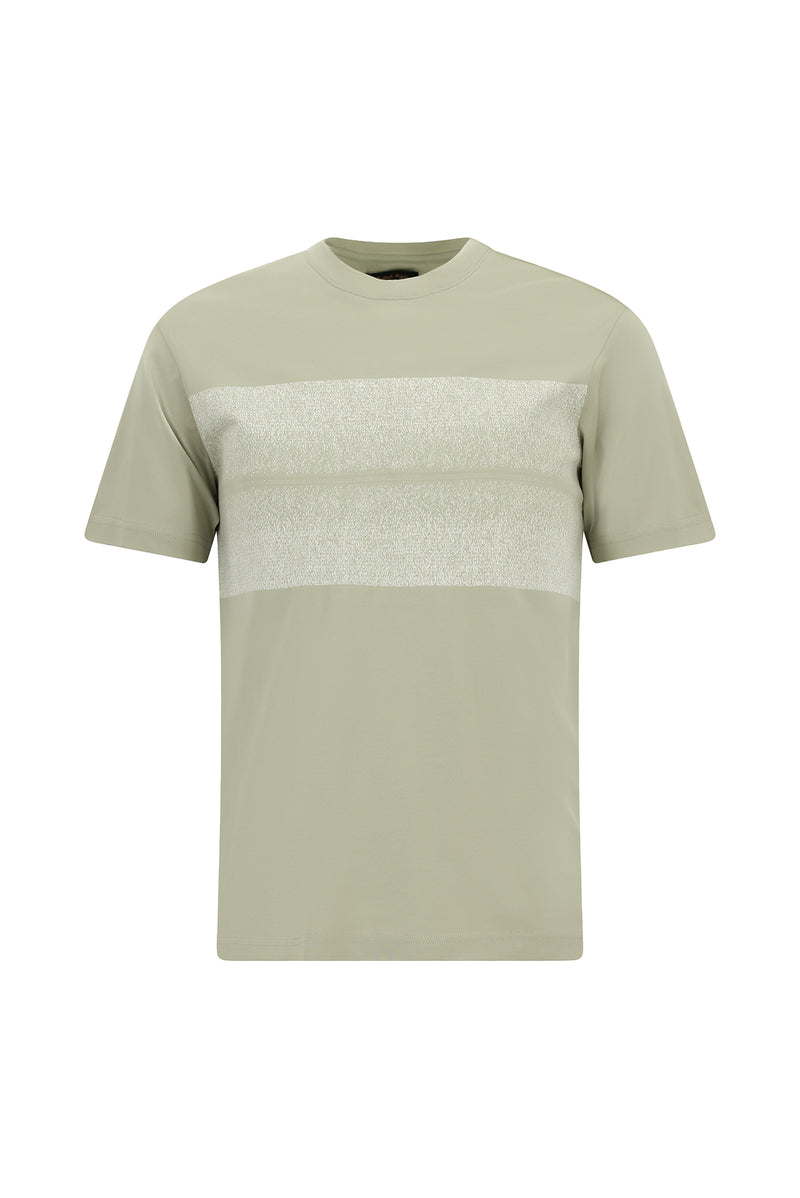 Kif Yaşılı Crew Neck Slim Fit Dar Kəsik Naxışlı Merserizə Pambıq Futbolka