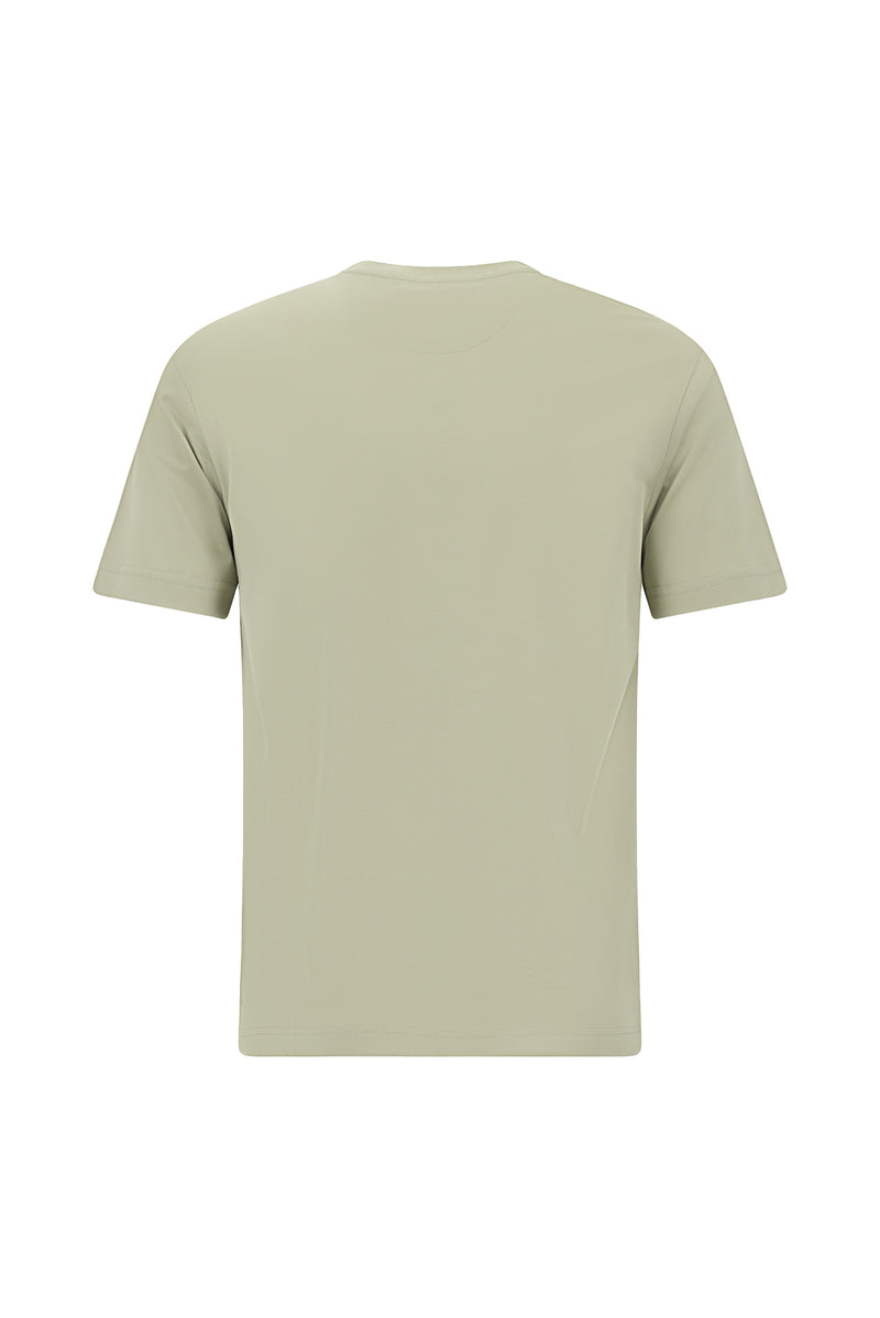 Kif Yaşılı Crew Neck Slim Fit Dar Kəsik Naxışlı Merserizə Pambıq Futbolka