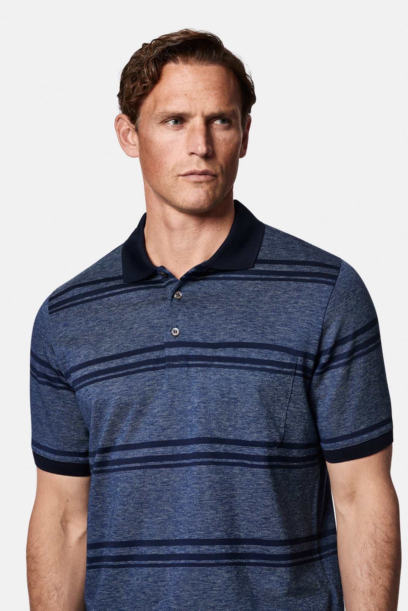 Açıq Dəniz Mavisi Adi Zolaqlı Cibli Merserizə Pambıq Polo Yaxalıqlı T-Shirt