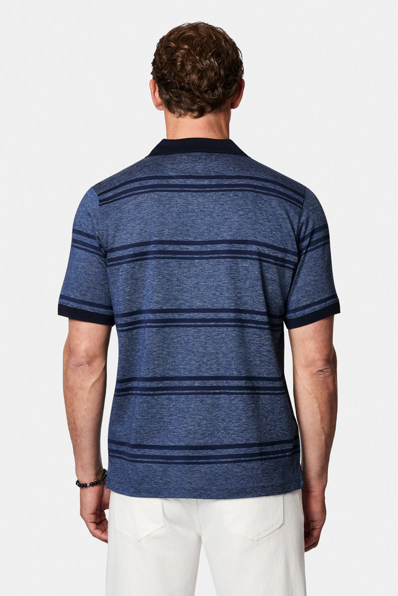 Açıq Dəniz Mavisi Adi Zolaqlı Cibli Merserizə Pambıq Polo Yaxalıqlı T-Shirt