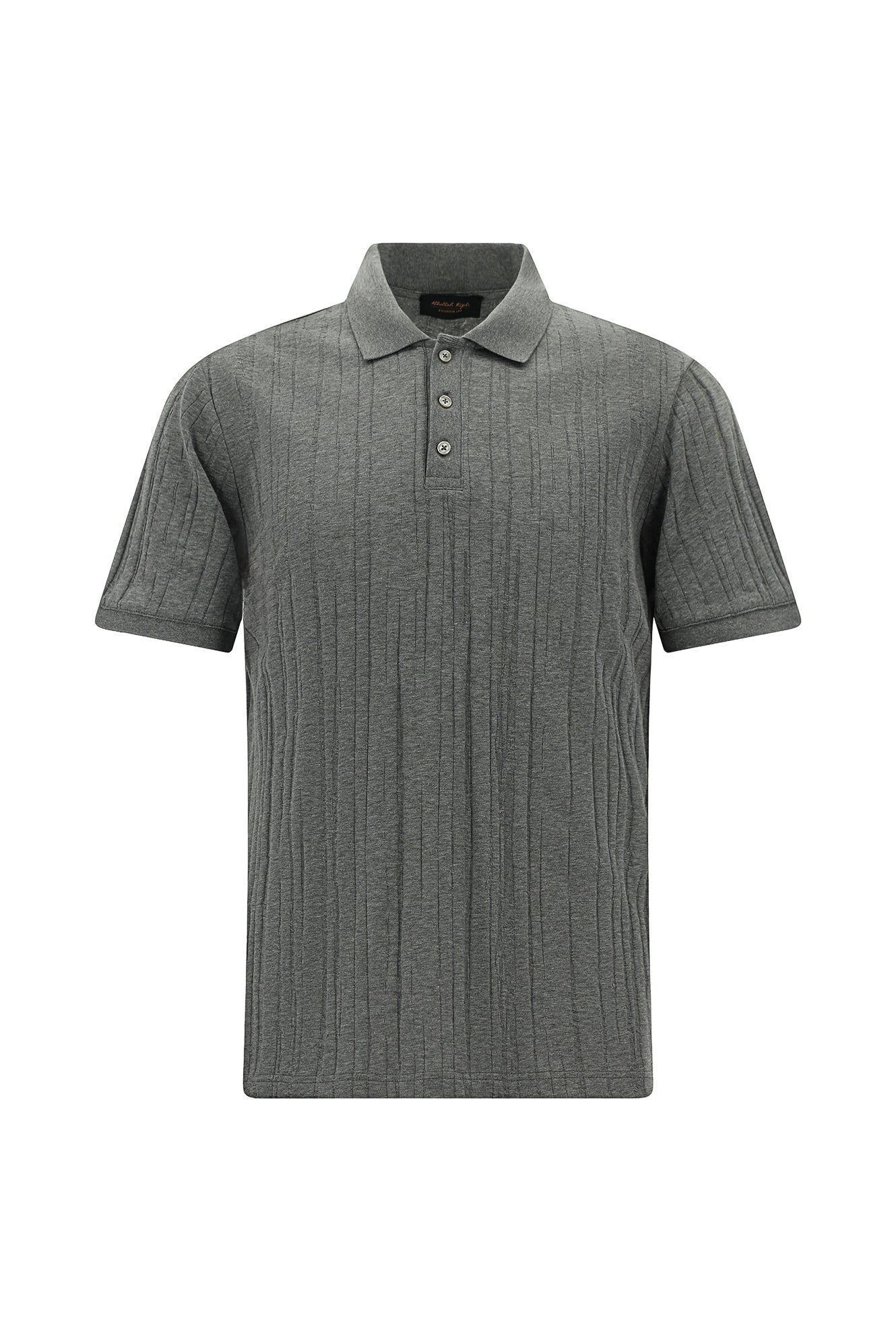 Orta Boz Melanj Slim Fit, Dar Kəsik, Merserləşdirilmiş Pambıq Naxışlı Polo Yaxalıqlı Futbolka