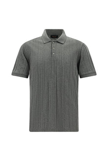 Orta Boz Melanj Slim Fit, Dar Kəsik, Merserləşdirilmiş Pambıq Naxışlı Polo Yaxalıqlı Futbolka
