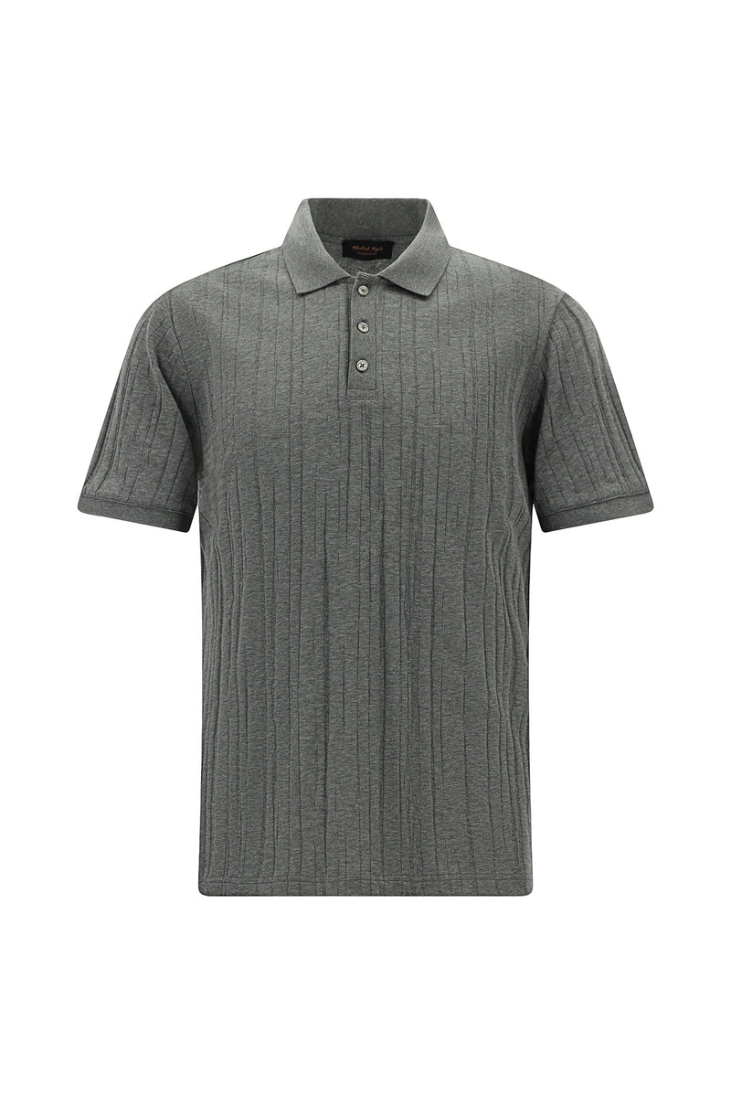 Orta Boz Melanj Slim Fit, Dar Kəsik, Merserləşdirilmiş Pambıq Naxışlı Polo Yaxalıqlı Futbolka