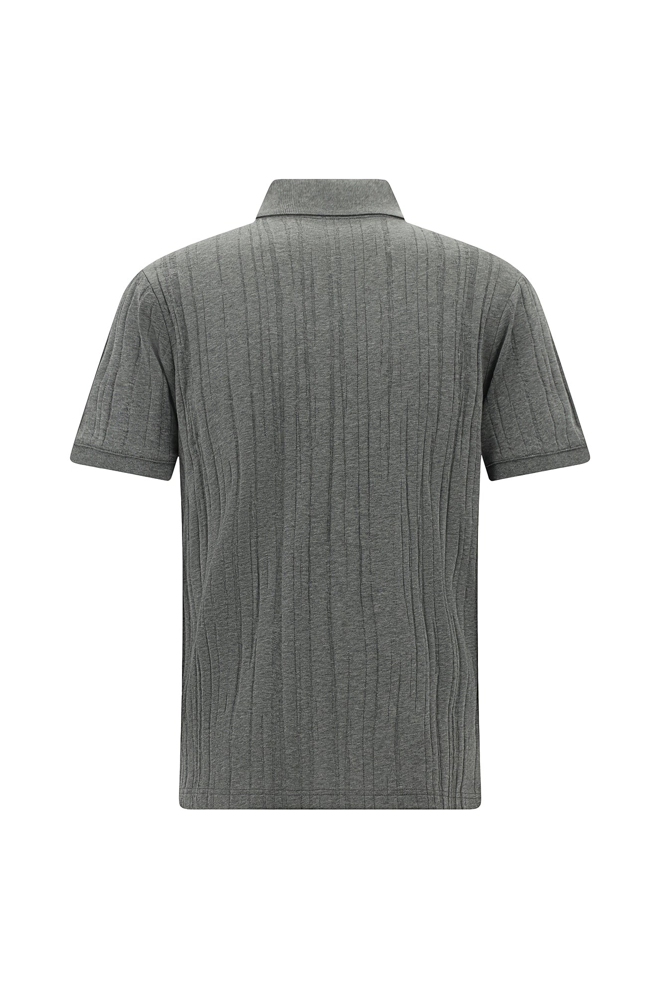 Orta Boz Melanj Slim Fit, Dar Kəsik, Merserləşdirilmiş Pambıq Naxışlı Polo Yaxalıqlı Futbolka