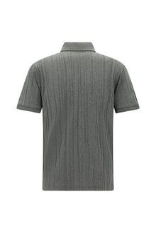 Orta Boz Melanj Slim Fit, Dar Kəsik, Merserləşdirilmiş Pambıq Naxışlı Polo Yaxalıqlı Futbolka