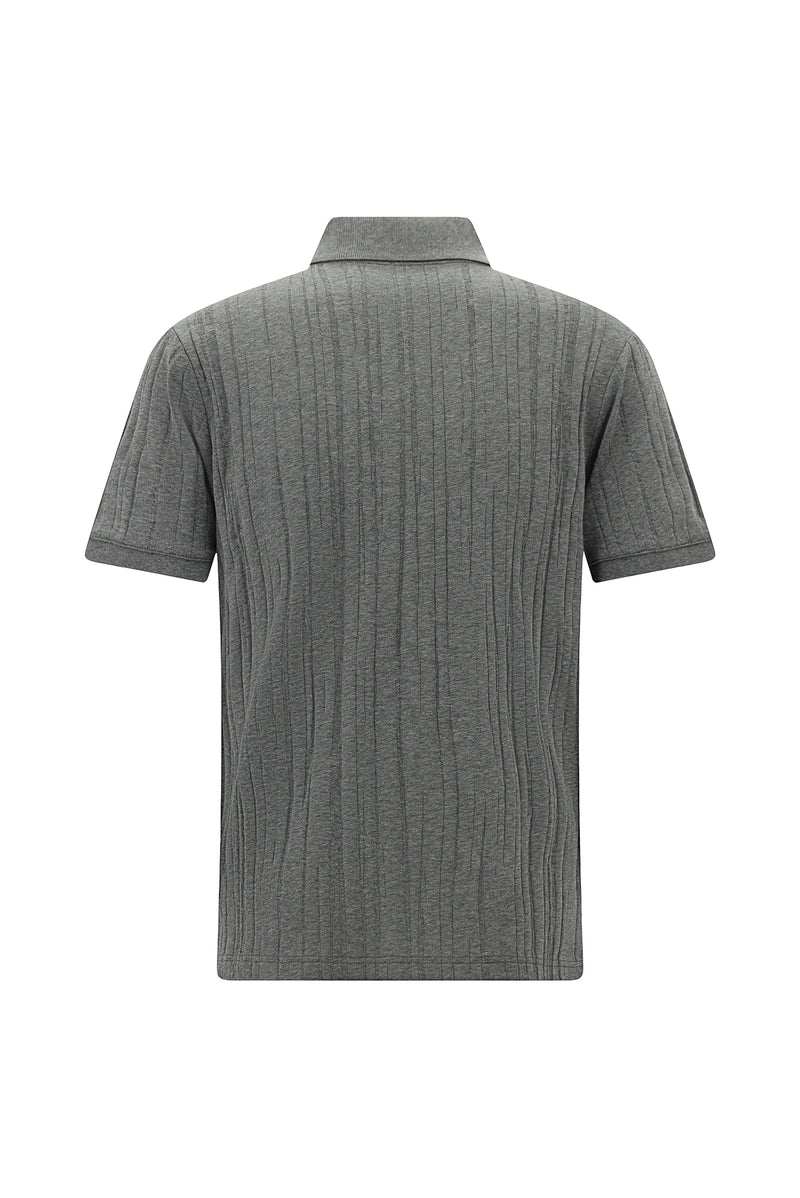 Orta Boz Melanj Slim Fit, Dar Kəsik, Merserləşdirilmiş Pambıq Naxışlı Polo Yaxalıqlı Futbolka