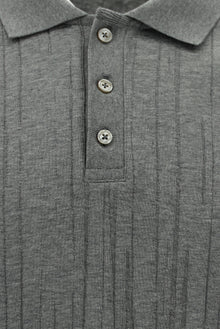 Orta Boz Melanj Slim Fit, Dar Kəsik, Merserləşdirilmiş Pambıq Naxışlı Polo Yaxalıqlı Futbolka