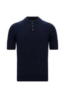 Tünd Dəniz Slim Fit, Dar Kəsik, Merserləşdirilmiş Pambıq Naxışlı Polo Yaxalıqlı Futbolka