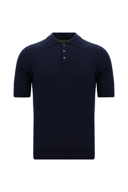 Tünd Dəniz Slim Fit, Dar Kəsik, Merserləşdirilmiş Pambıq Naxışlı Polo Yaxalıqlı Futbolka