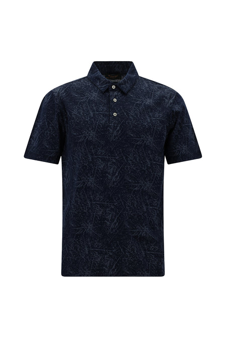 Tünd Dəniz Slim Fit naxışlı Merserizə edilmiş pambıq polo yaxalıqlı futbolka