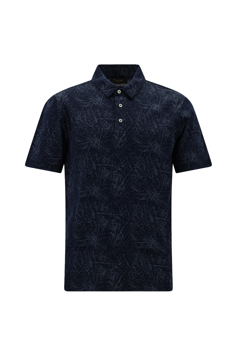 Tünd Dəniz Slim Fit naxışlı Merserizə edilmiş pambıq polo yaxalıqlı futbolka