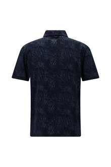 Tünd Dəniz Slim Fit naxışlı Merserizə edilmiş pambıq polo yaxalıqlı futbolka