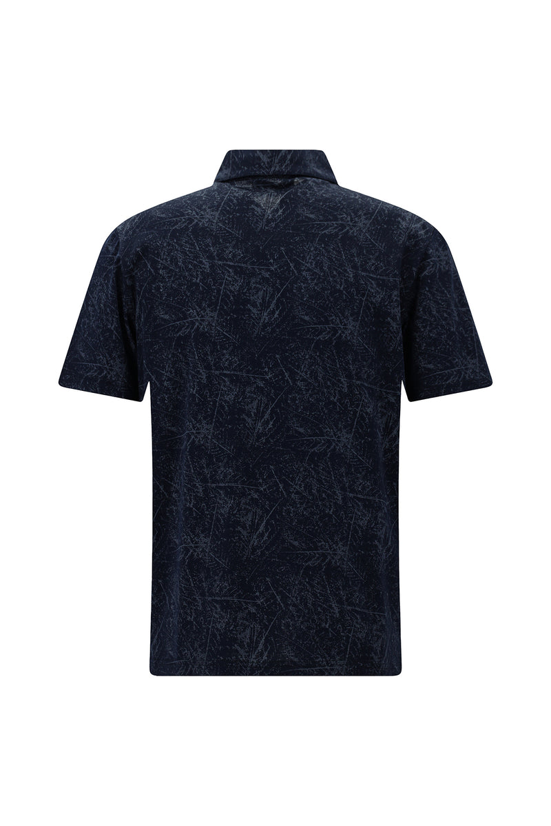 Tünd Dəniz Slim Fit naxışlı Merserizə edilmiş pambıq polo yaxalıqlı futbolka