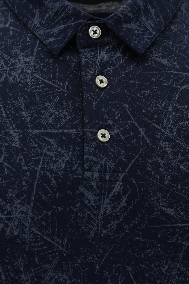 Tünd Dəniz Slim Fit naxışlı Merserizə edilmiş pambıq polo yaxalıqlı futbolka
