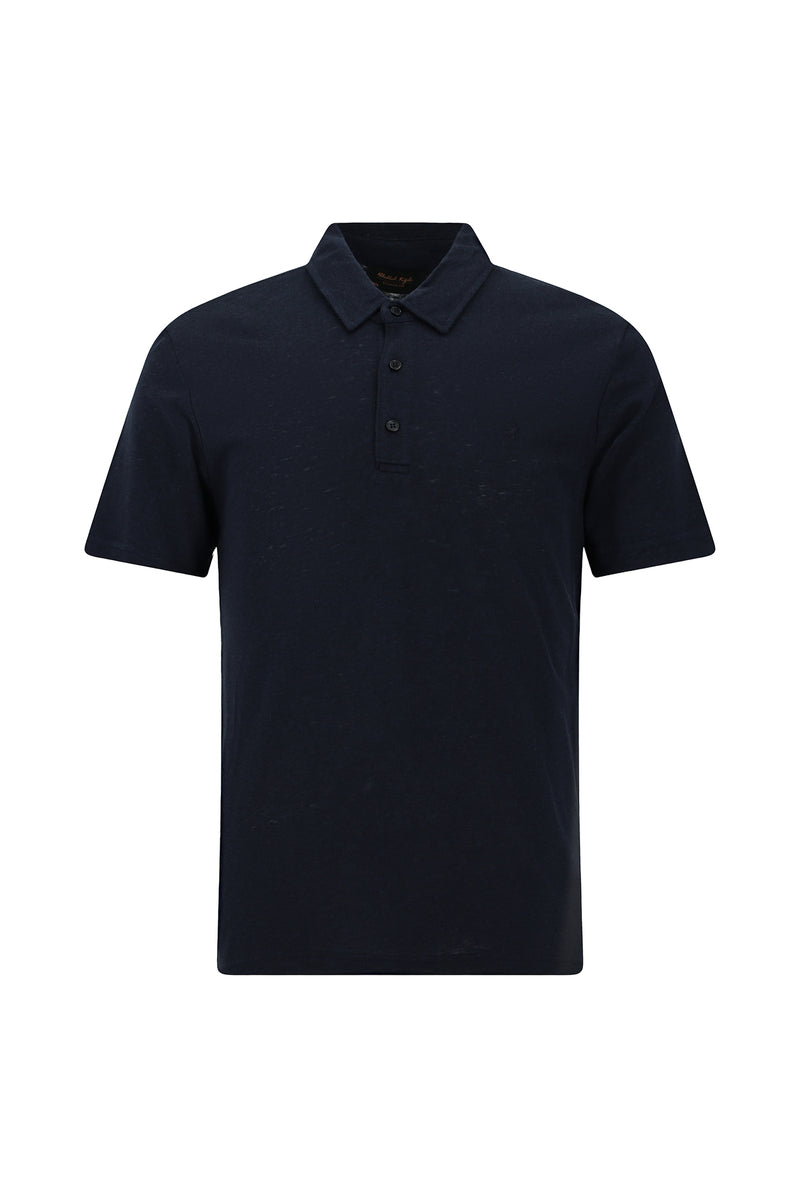 Tünd Dəniz Nazik Fit Naxışlı Pambıq Lyocell Polo Yaxalıqlı Futbolka
