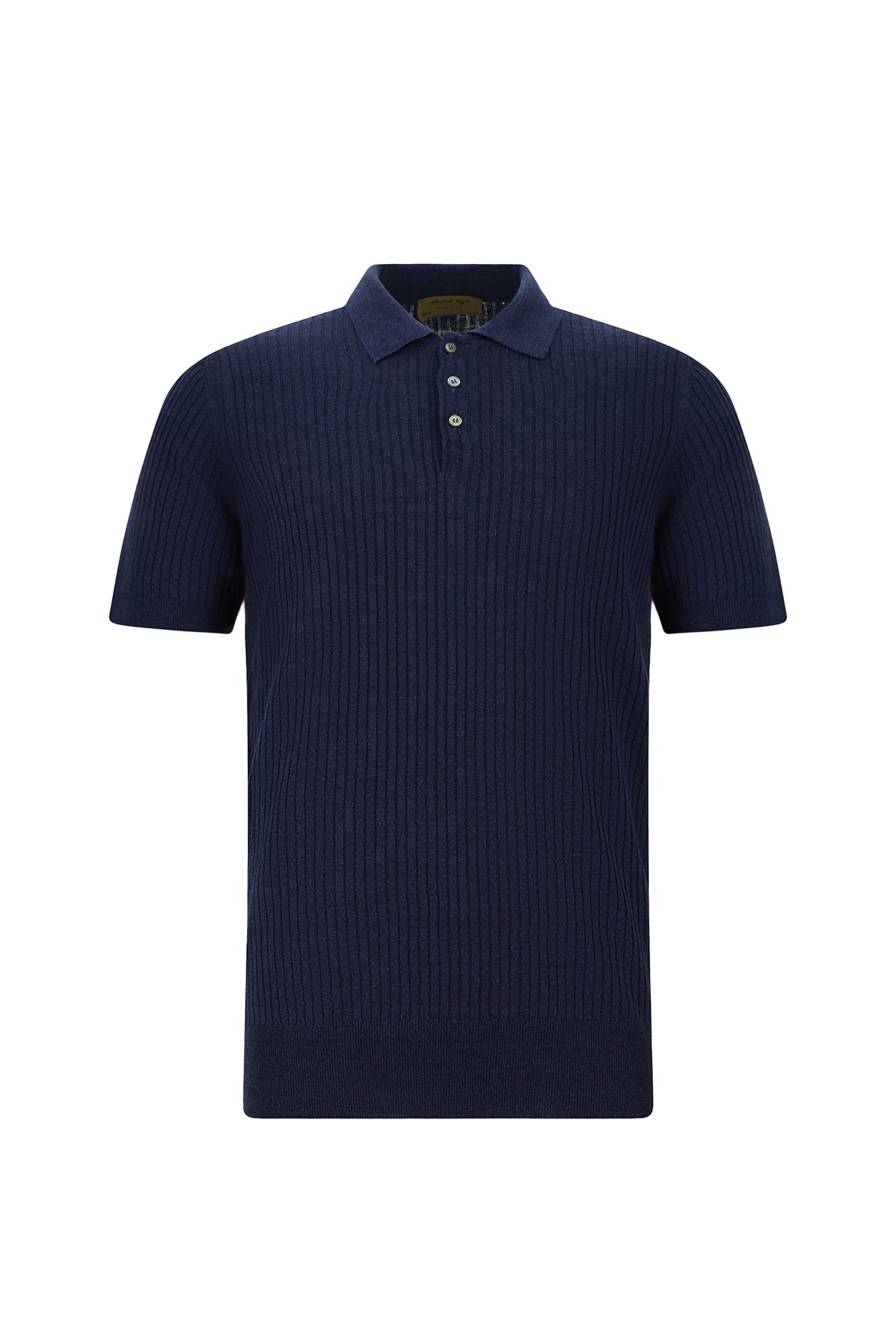 Tünd Dəniz Slim Fit Zolaqlı Pambıq Kətan İtalyan Örgü Polo Futbolka