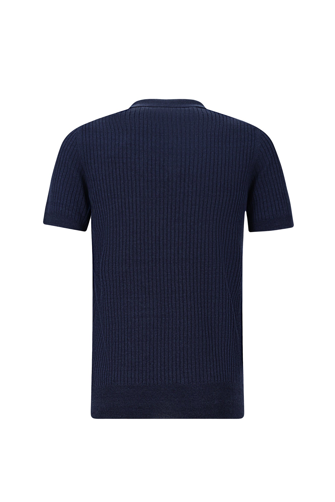 Tünd Dəniz Slim Fit Zolaqlı Pambıq Kətan İtalyan Örgü Polo Futbolka