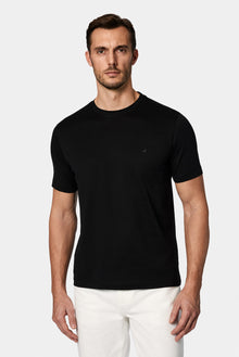 Qara Crew Neck Adi Naxışlı Pambıq Merserizə Edilmiş Basic T-shirt