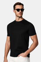 Qara Crew Neck Adi Naxışlı Pambıq Merserizə Edilmiş Basic T-shirt