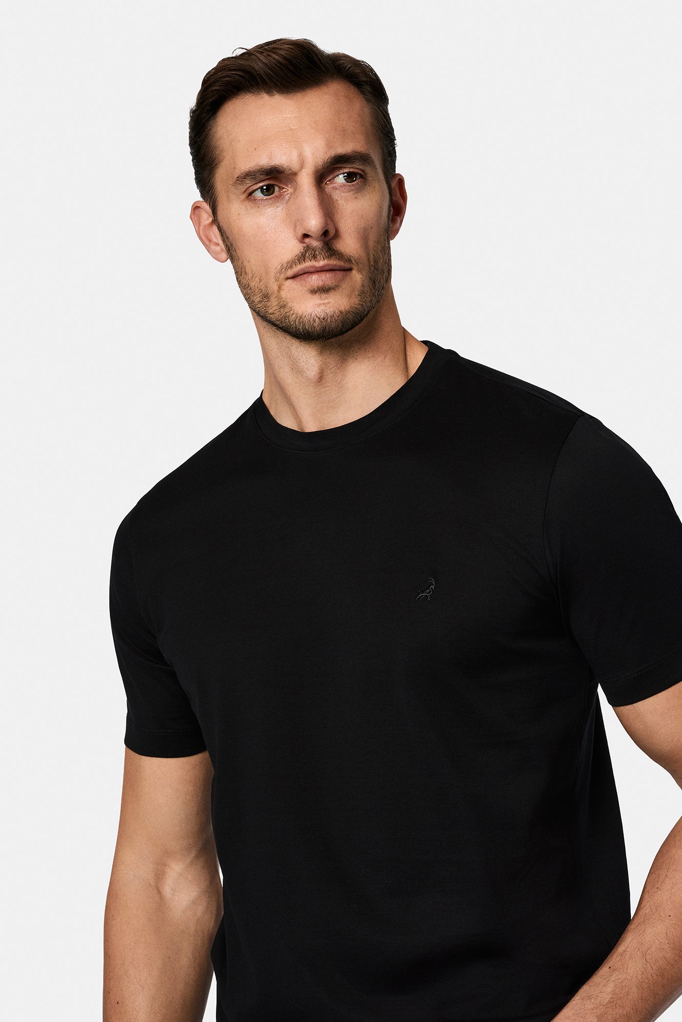 Qara Crew Neck Adi Naxışlı Pambıq Merserizə Edilmiş Basic T-shirt