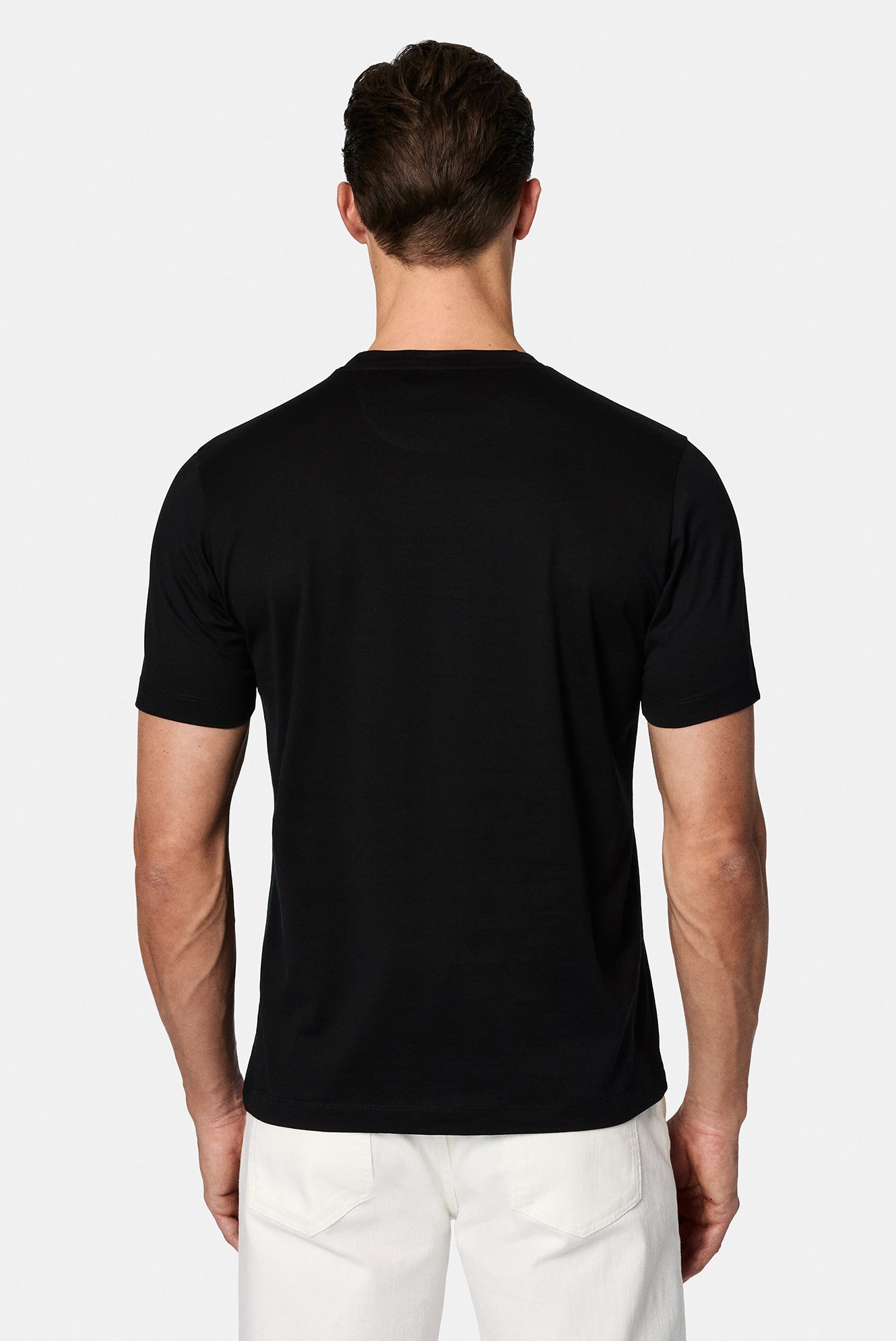 Qara Crew Neck Adi Naxışlı Pambıq Merserizə Edilmiş Basic T-shirt