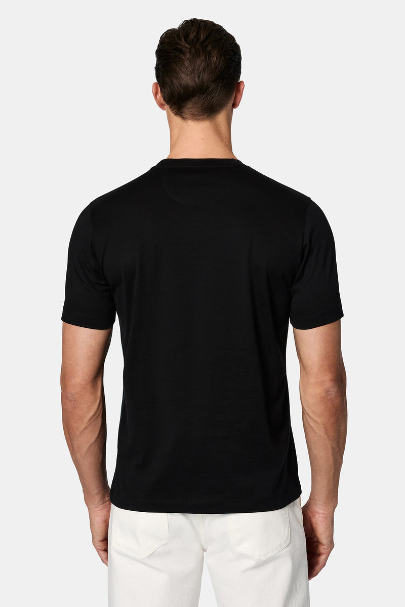 Qara Crew Neck Adi Naxışlı Pambıq Merserizə Edilmiş Basic T-shirt