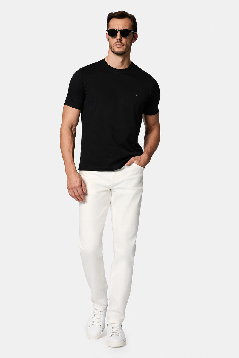Qara Crew Neck Adi Naxışlı Pambıq Merserizə Edilmiş Basic T-shirt