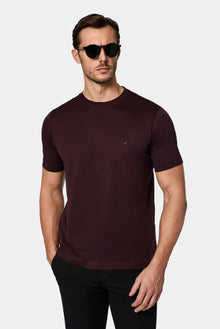 Tünd Bordo Crew Neck Adi Naxışlı Pambıq Merserizə Edilmiş Basic T-shirt