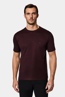 Tünd Bordo Crew Neck Adi Naxışlı Pambıq Merserizə Edilmiş Basic T-shirt