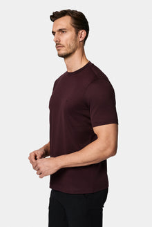 Tünd Bordo Crew Neck Adi Naxışlı Pambıq Merserizə Edilmiş Basic T-shirt