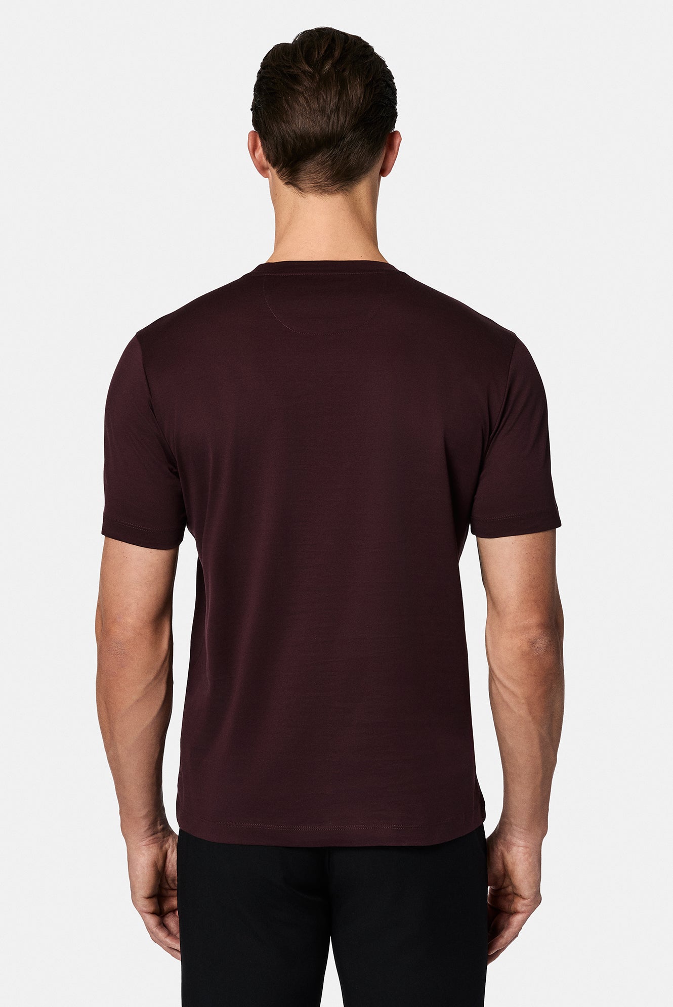 Tünd Bordo Crew Neck Adi Naxışlı Pambıq Merserizə Edilmiş Basic T-shirt