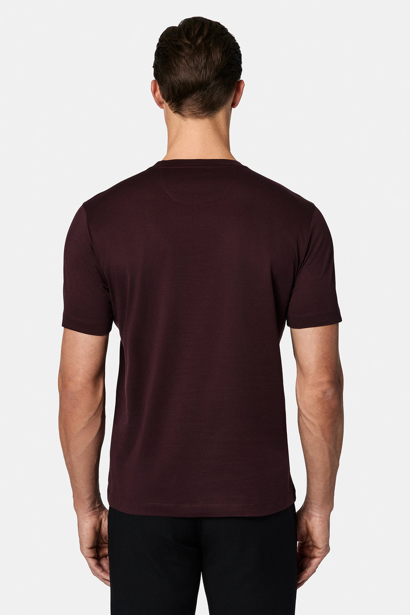 Tünd Bordo Crew Neck Adi Naxışlı Pambıq Merserizə Edilmiş Basic T-shirt