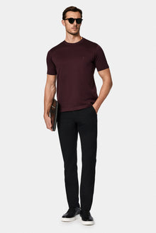 Tünd Bordo Crew Neck Adi Naxışlı Pambıq Merserizə Edilmiş Basic T-shirt