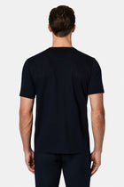 Tünd Dəniz Crew Neck Adi Naxışlı Pambıq Kətan Qarışığı Merserizə Edilmiş Basic T-shirt