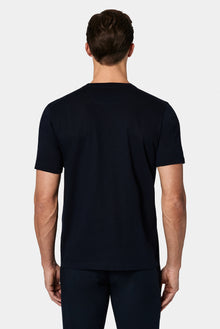 Tünd Dəniz Crew Neck Adi Naxışlı Pambıq Kətan Qarışığı Merserizə Edilmiş Basic T-shirt