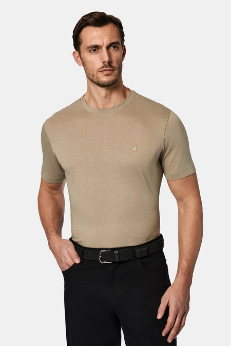 Daş Crew Neck Adi Naxışlı Pambıq Kətan Qarışığı Merserizə Edilmiş Basic T-shirt