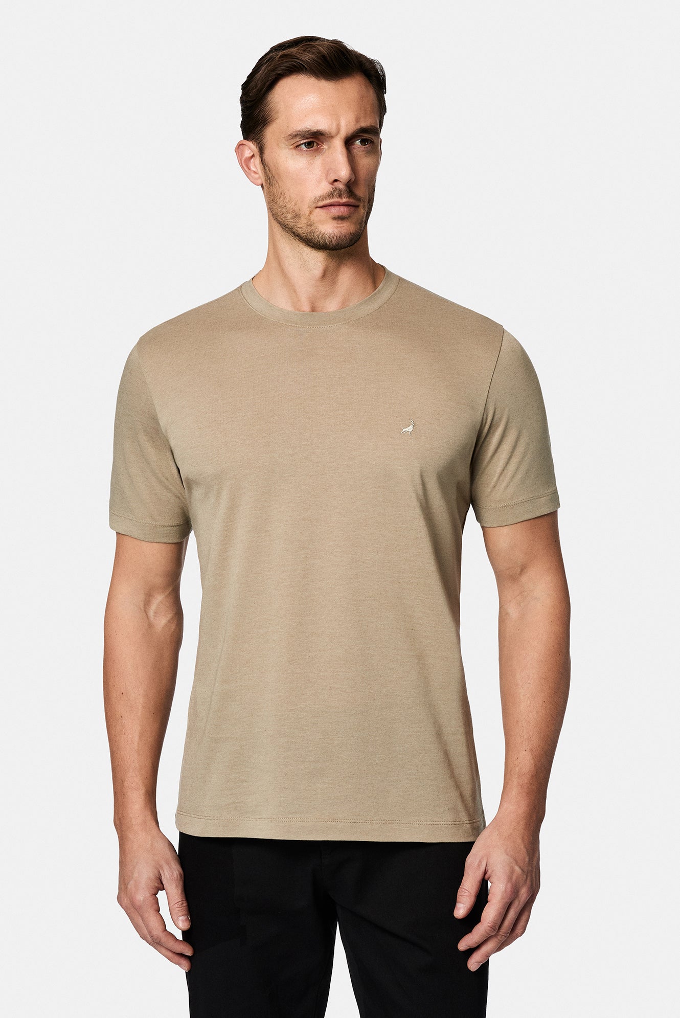 Daş Crew Neck Adi Naxışlı Pambıq Kətan Qarışığı Merserizə Edilmiş Basic T-shirt
