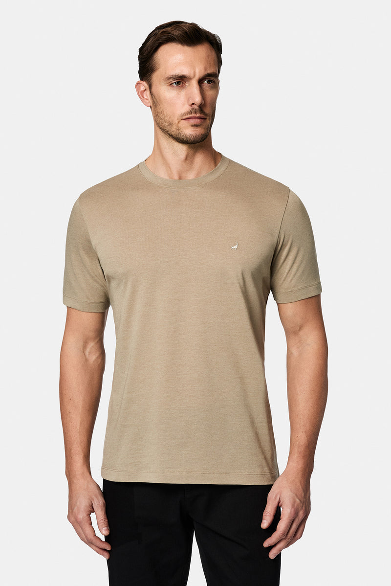 Daş Crew Neck Adi Naxışlı Pambıq Kətan Qarışığı Merserizə Edilmiş Basic T-shirt