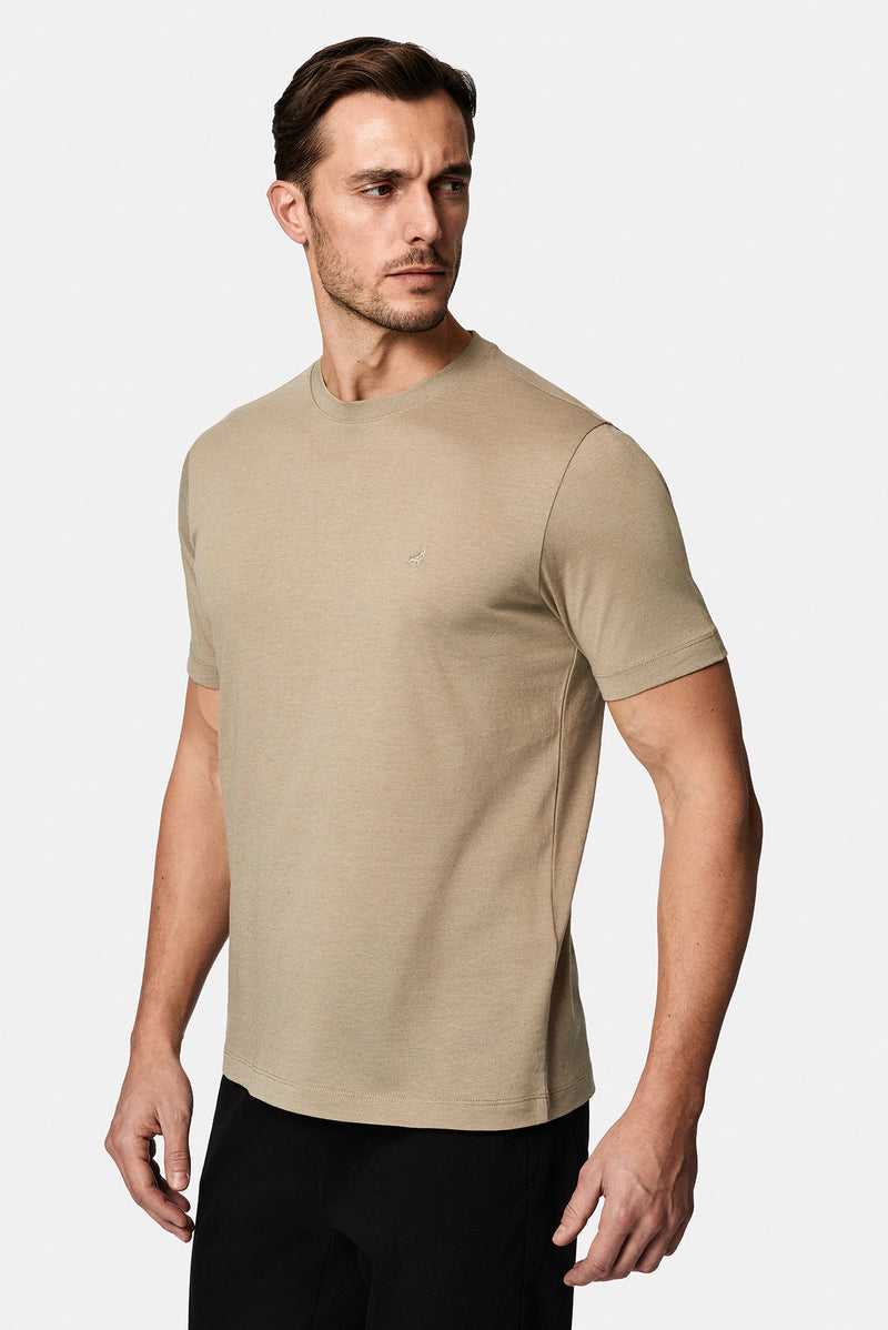 Daş Crew Neck Adi Naxışlı Pambıq Kətan Qarışığı Merserizə Edilmiş Basic T-shirt