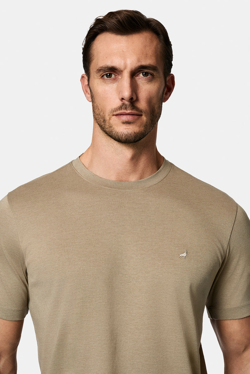 Daş Crew Neck Adi Naxışlı Pambıq Kətan Qarışığı Merserizə Edilmiş Basic T-shirt